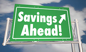 Savings ahead sign
